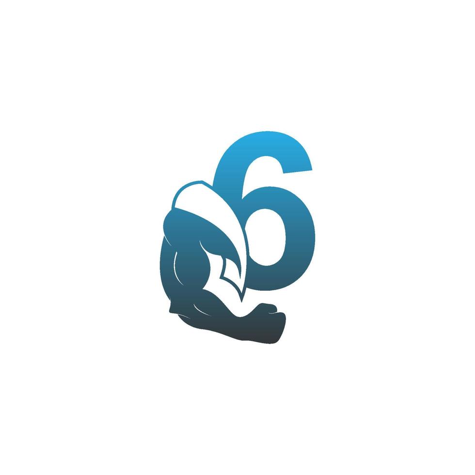 Number 6 logo icon with muscle arm design vector