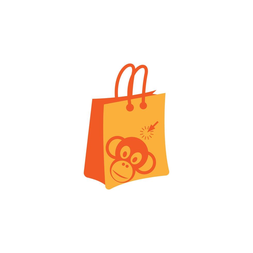 ilustración de diseño de icono de logotipo de bolsa de tienda de mono vector
