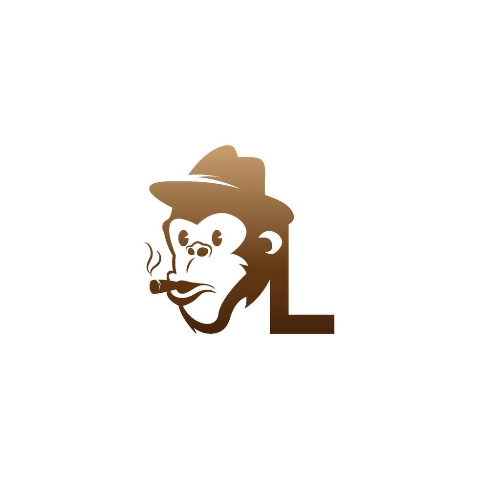 Monkey head icon logo with letter L template design vector