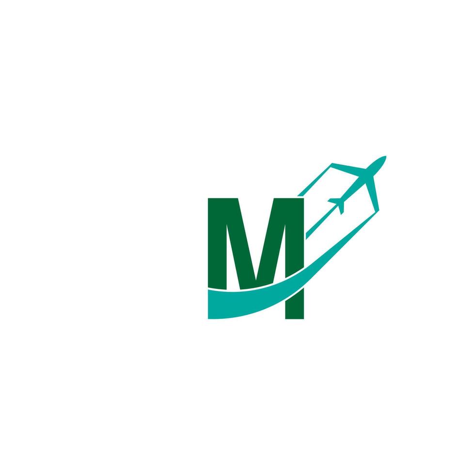 letra m con vector de diseño de icono de logotipo de avión