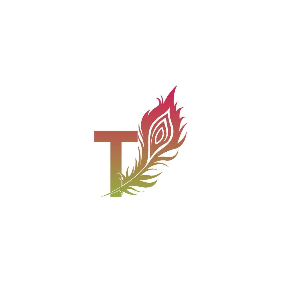 Letter T with feather logo icon design vector