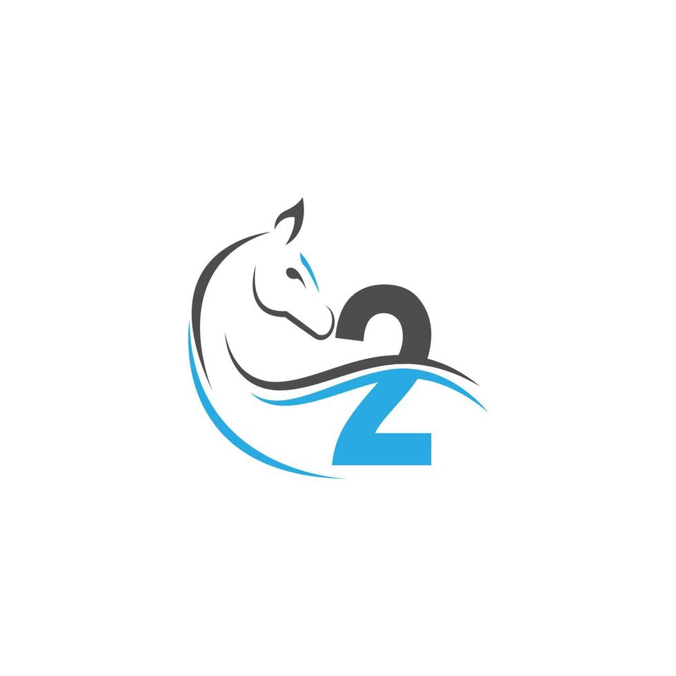 logotipo de icono número 2 con diseño de ilustración de caballo vector