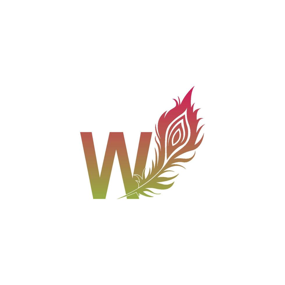 Letter W with feather logo icon design vector