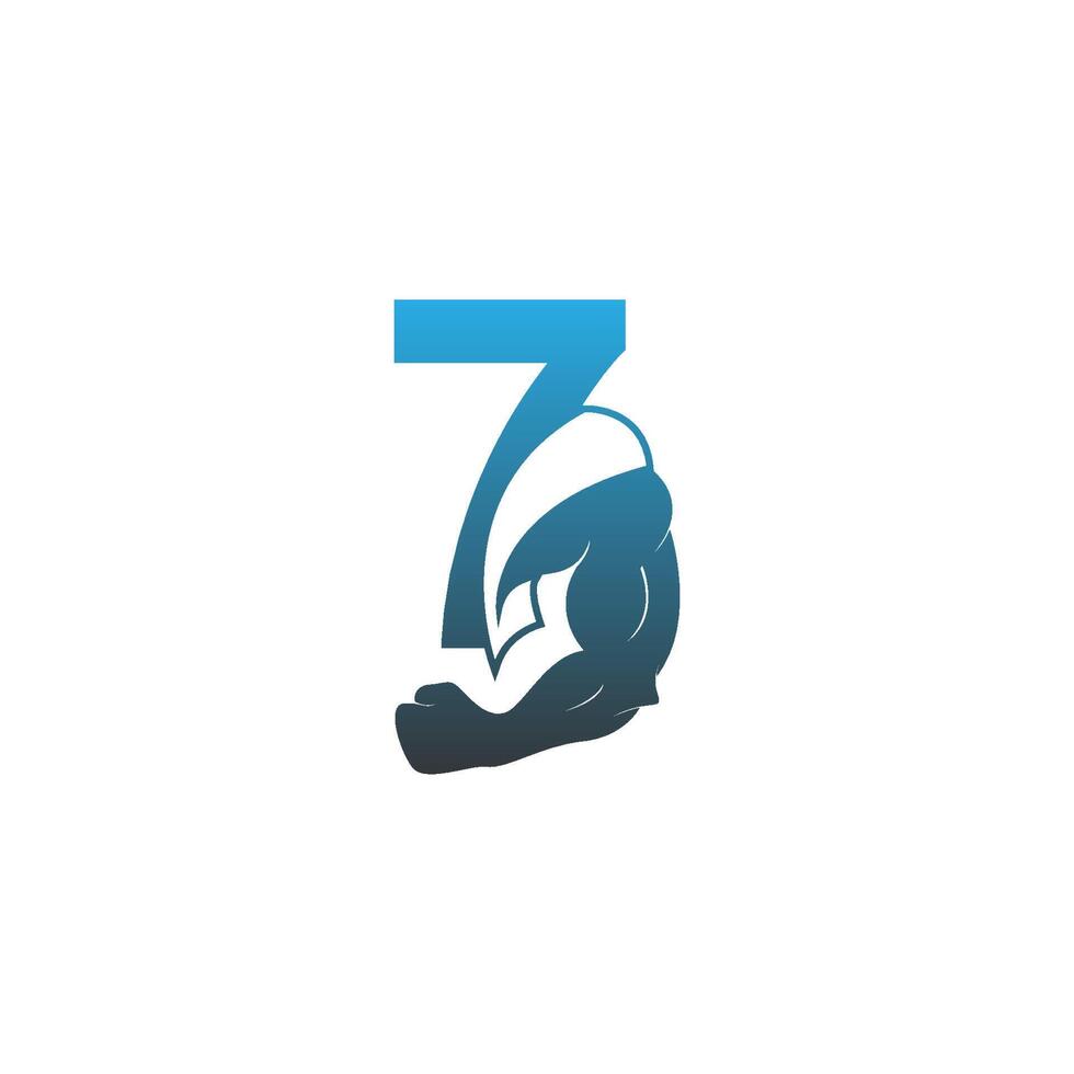 icono del logotipo número 7 con vector de diseño de brazo muscular