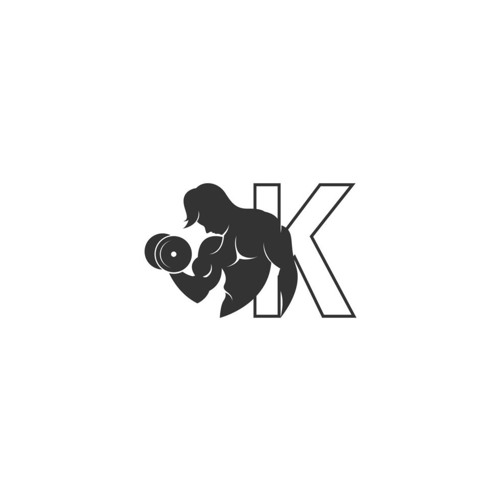 Letter K logo icon with a person holding barbell design vector