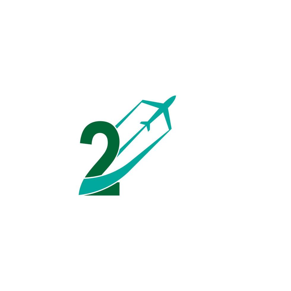 Number 2 with plane logo icon design vector