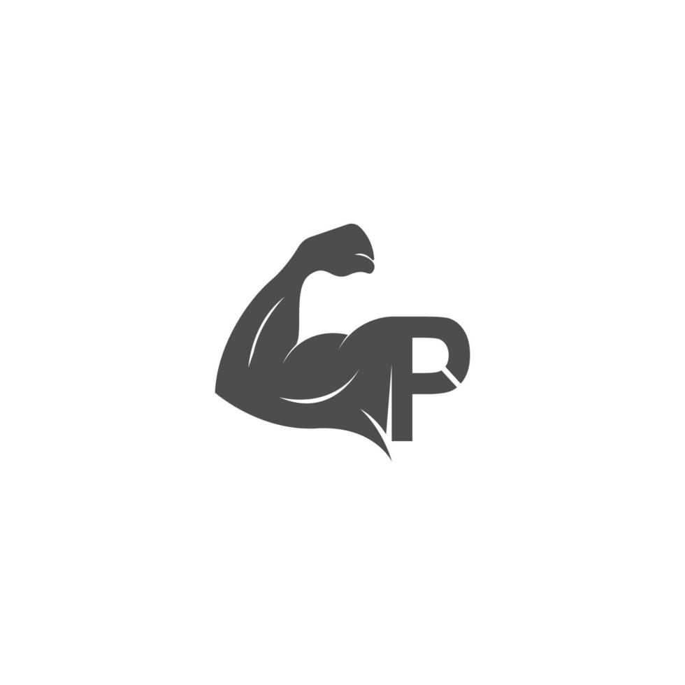 Letter P logo icon with muscle arm design vector