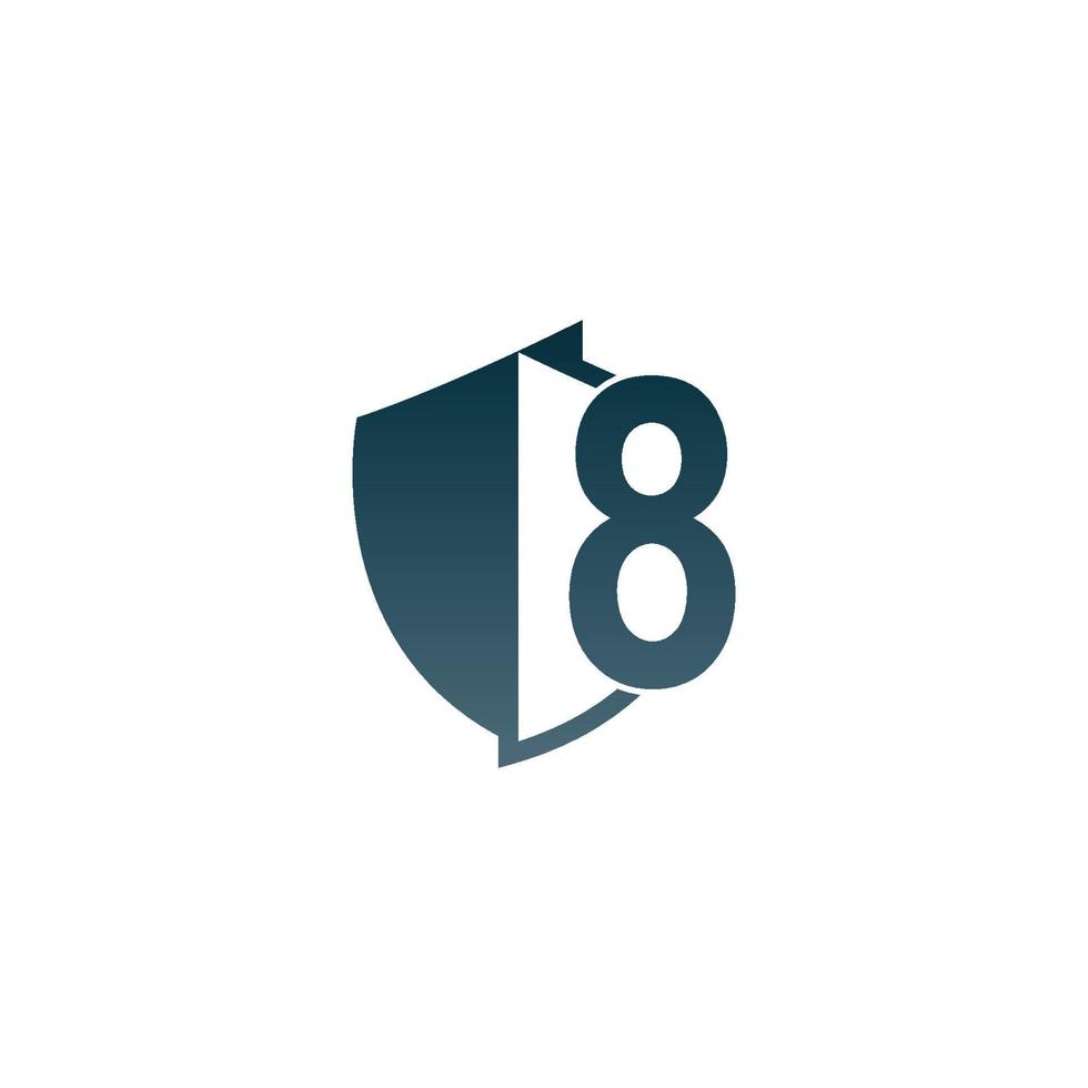 Shield logo icon with number 8 beside design vector