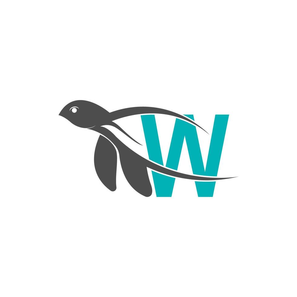Sea turtle icon with letter W logo design illustration vector