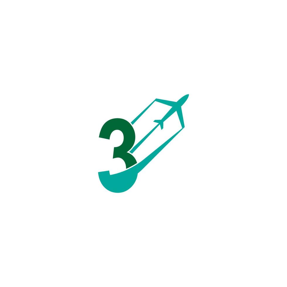 Number 3 with plane logo icon design vector