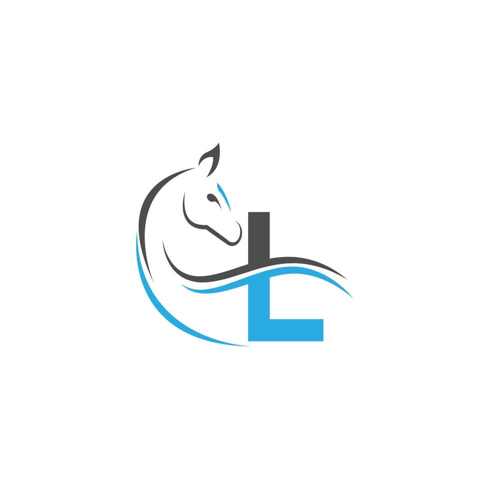 Letter L icon logo with horse illustration design vector