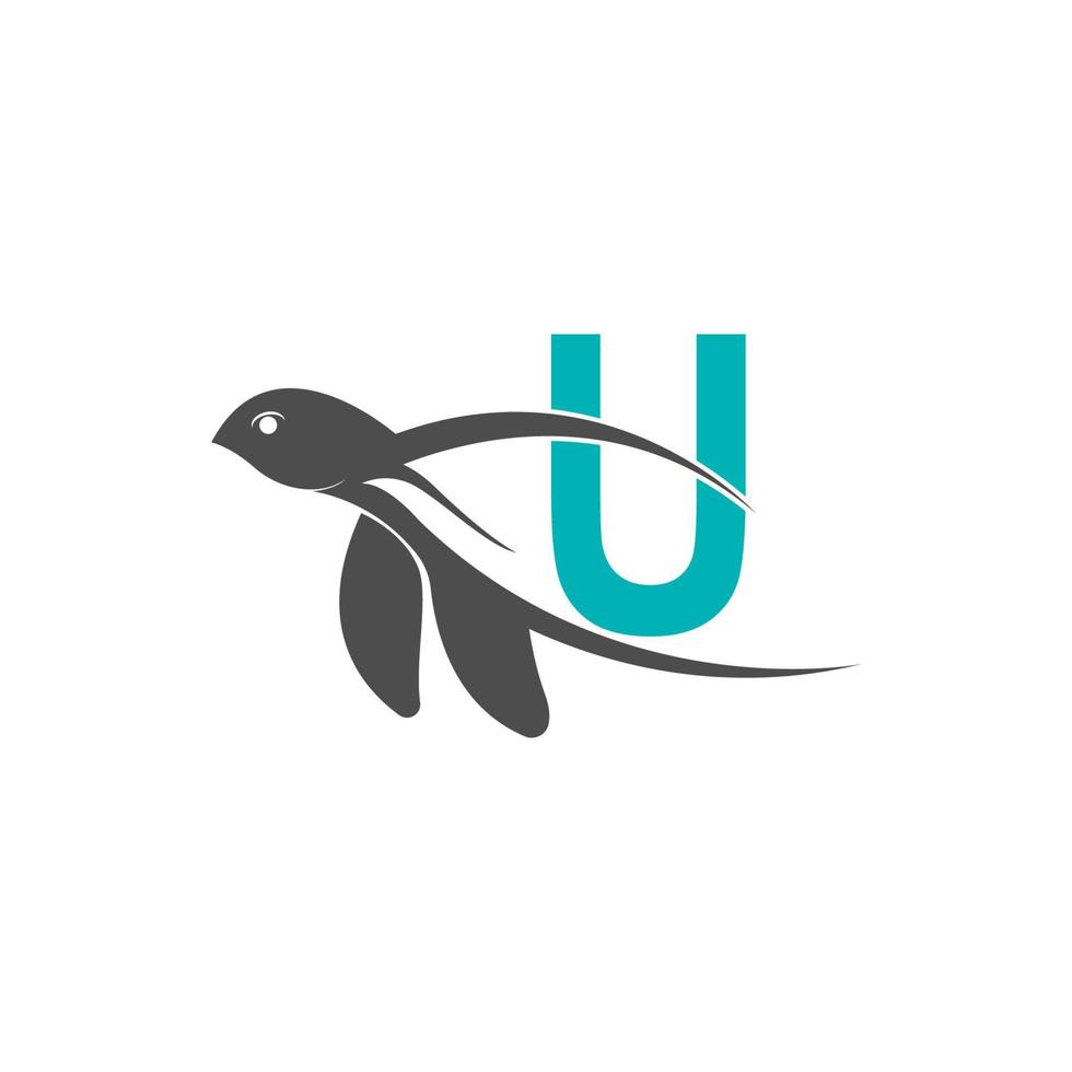 icono de tortuga marina con ilustración de diseño de logotipo de letra u vector