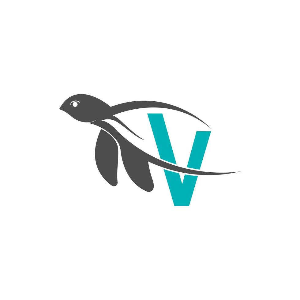 Sea turtle icon with letter V logo design illustration vector