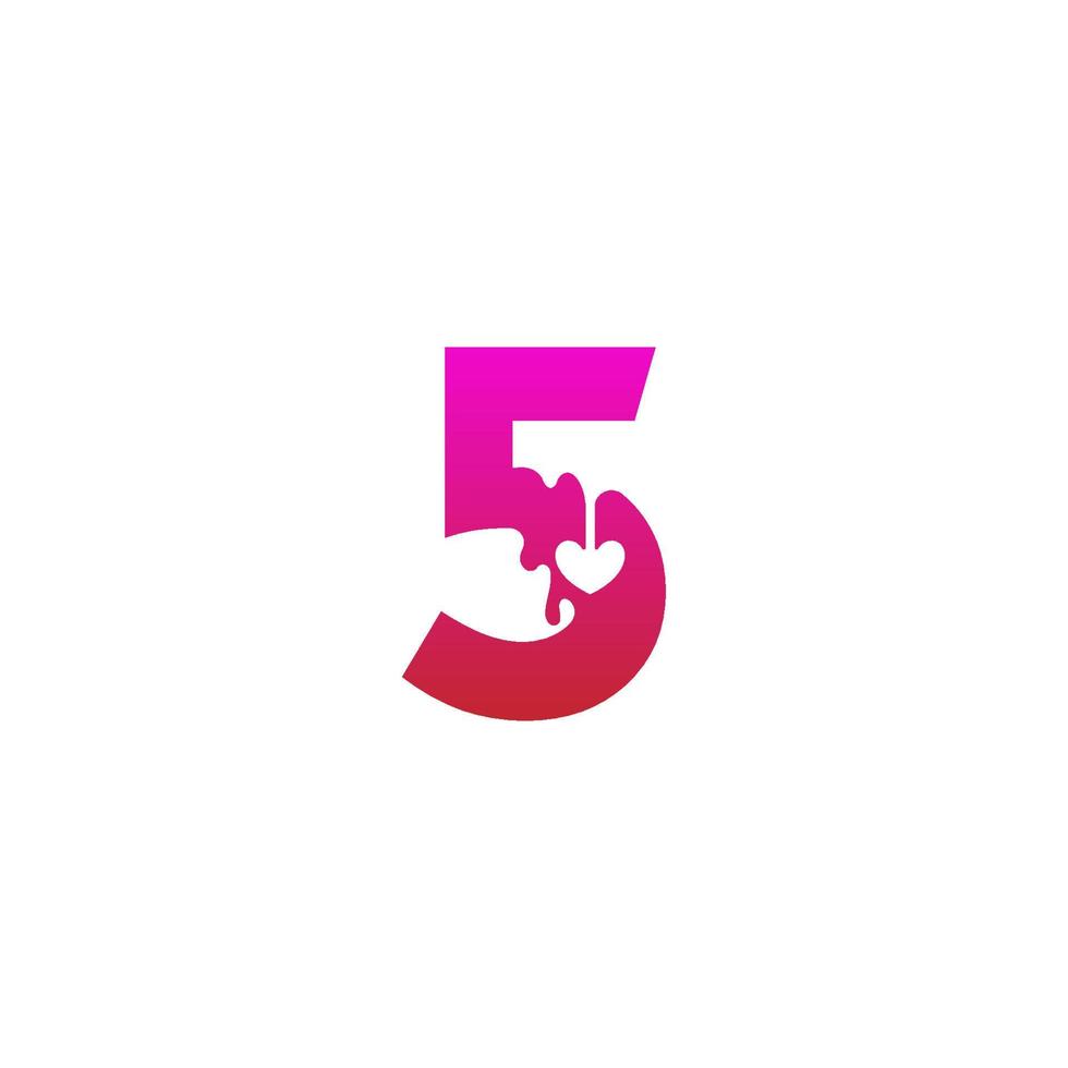 Number 5 logo icon with melting love symbol design template vector