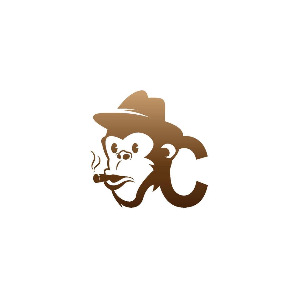 Monkey head icon logo with letter C template design vector