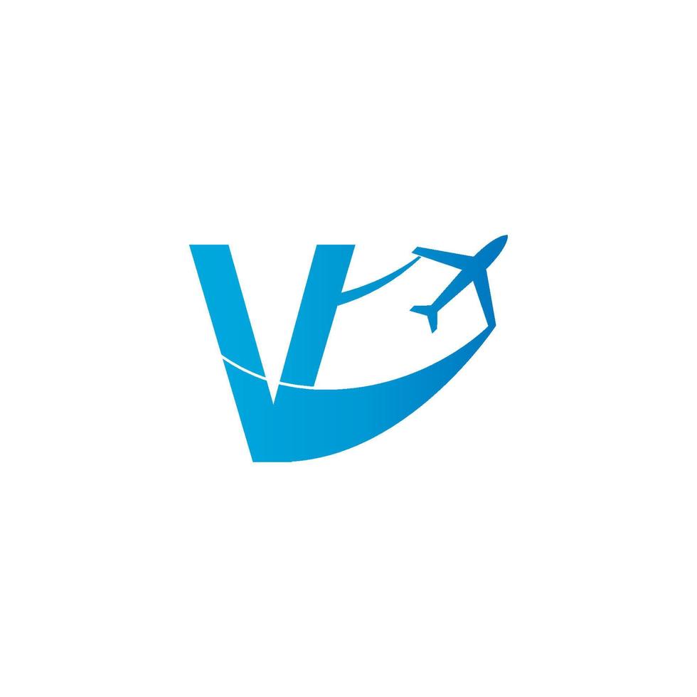 letra v con ilustración de vector de diseño de icono de logotipo de avión