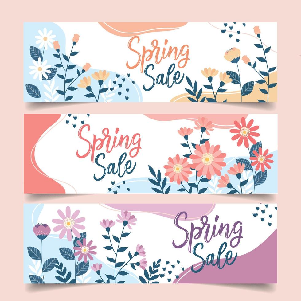 banner floral de venta de primavera vector