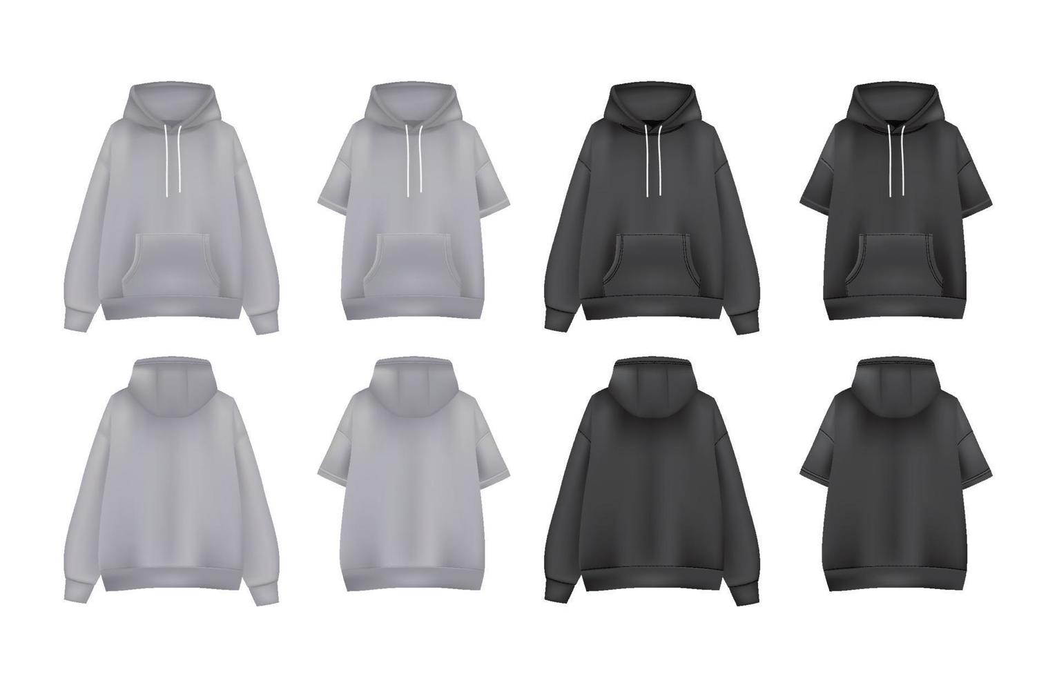 maqueta de sudadera con capucha con vista previa alternativa y largo de manga vector