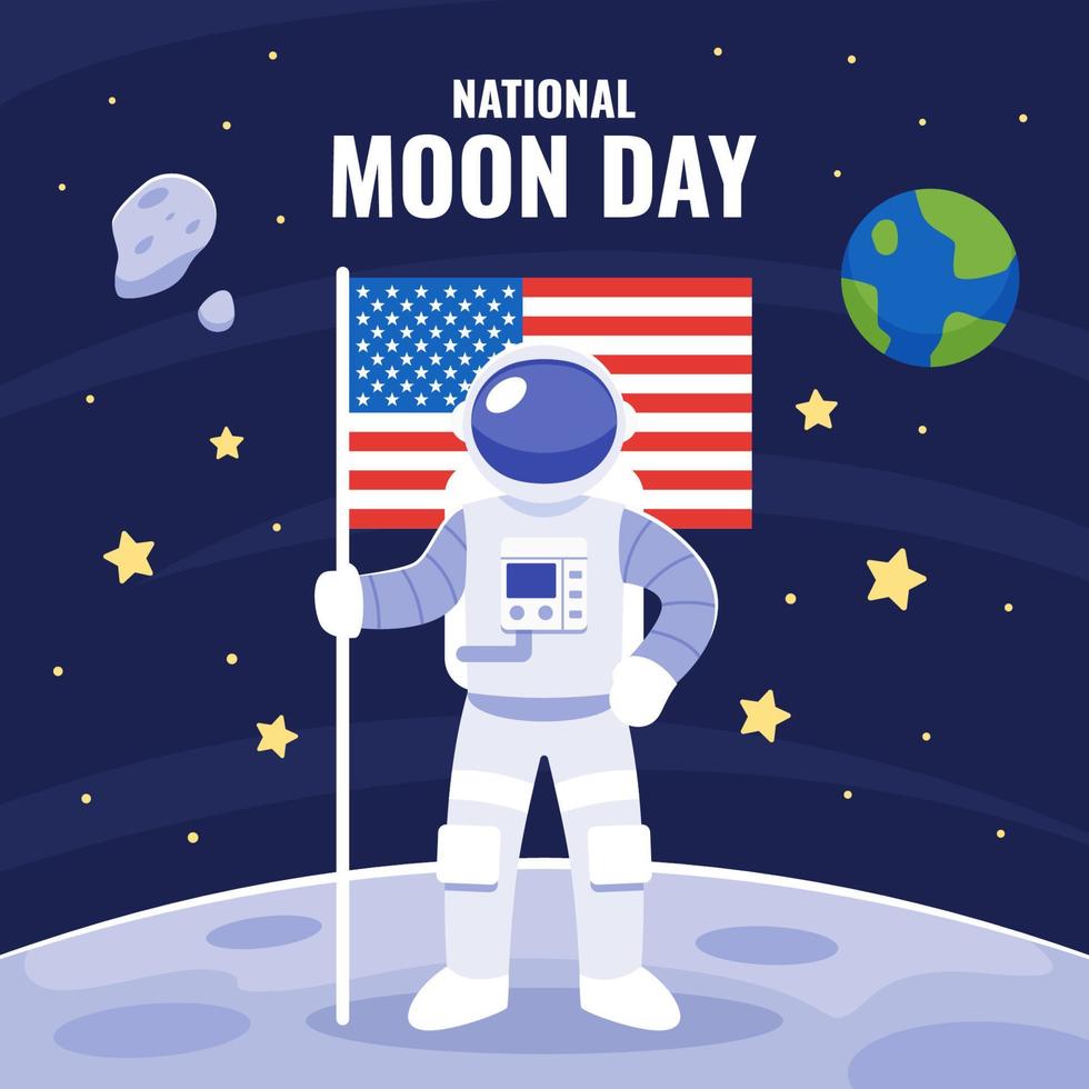 National Moon Day with Astronaut and American Flag 6832557 Vector Art