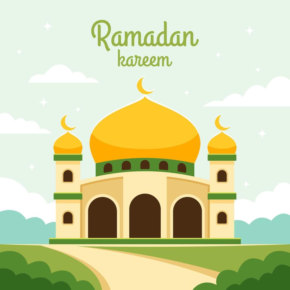 Ramadan Kareem Celebration with Mosque in Garden vector