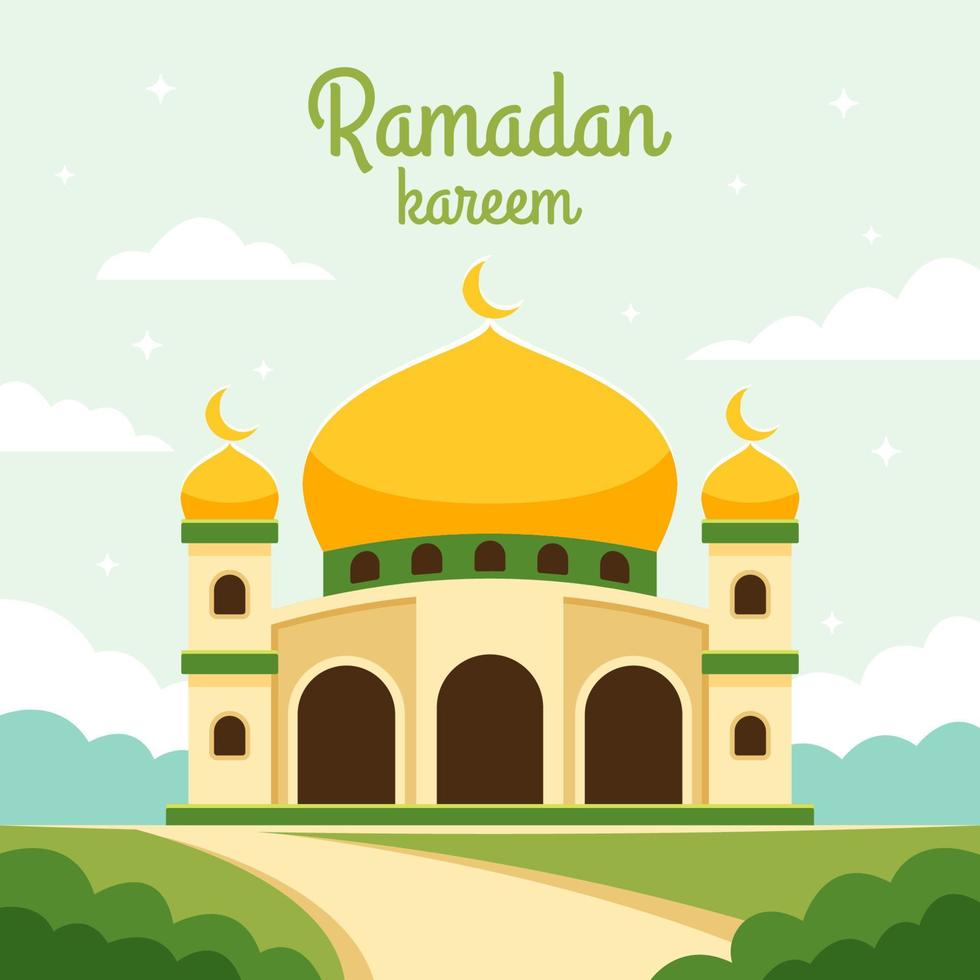 celebración de ramadan kareem con mezquita en el jardín vector