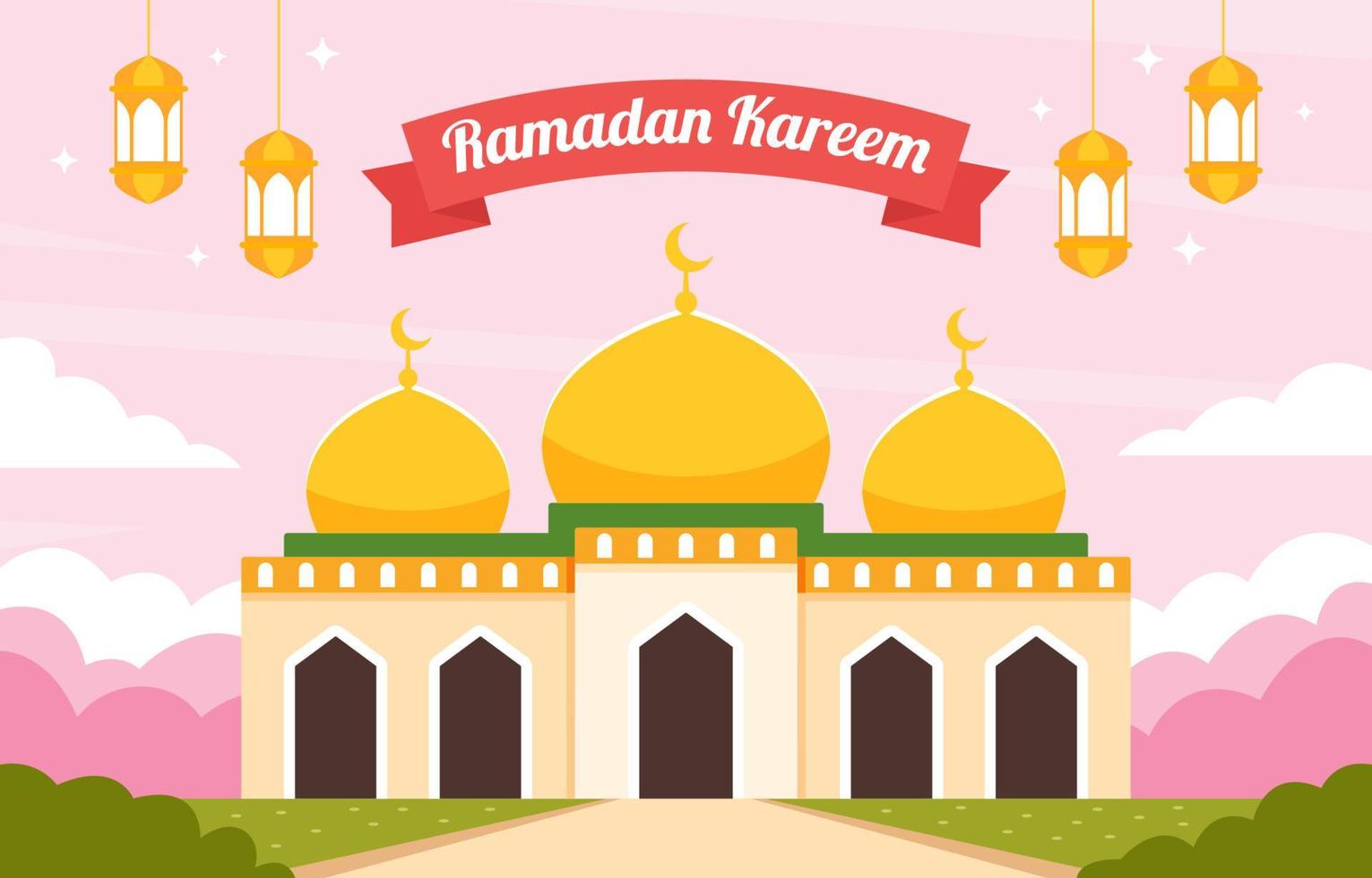 celebración de ramadan kareem con fondo de mezquita vector