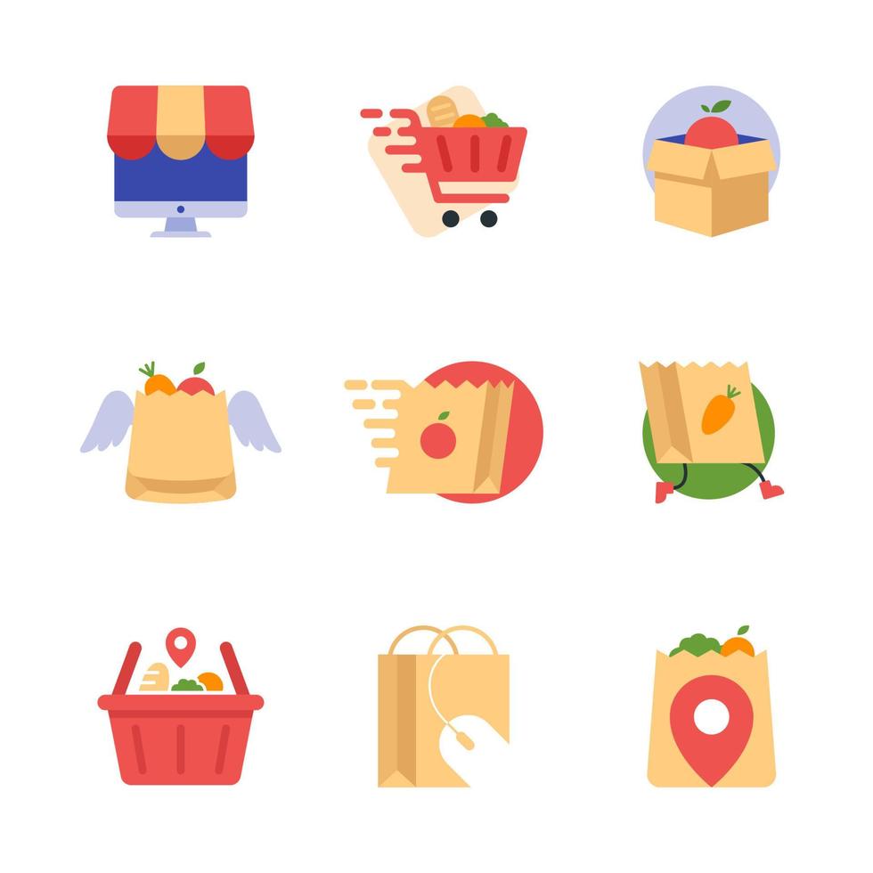 Contactless Delivery Groceries Logo Elements vector