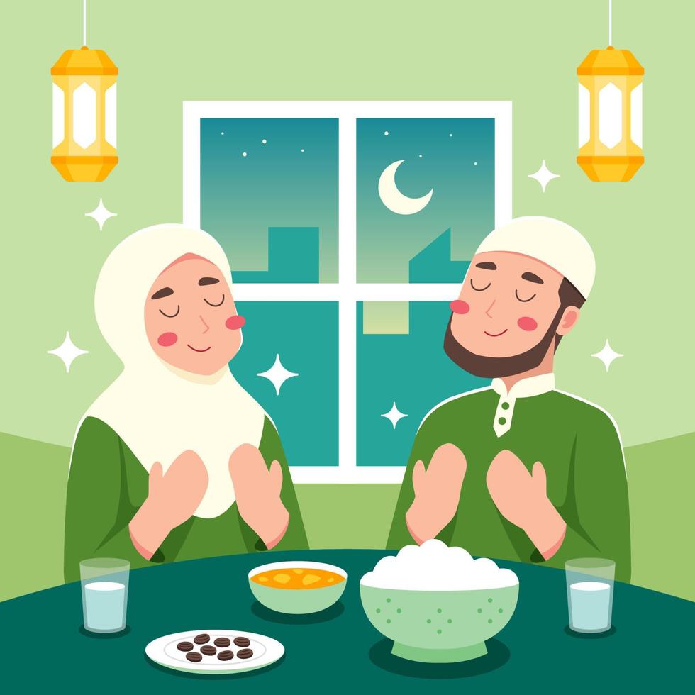 pareja musulmana teniendo iftar en ramadán vector