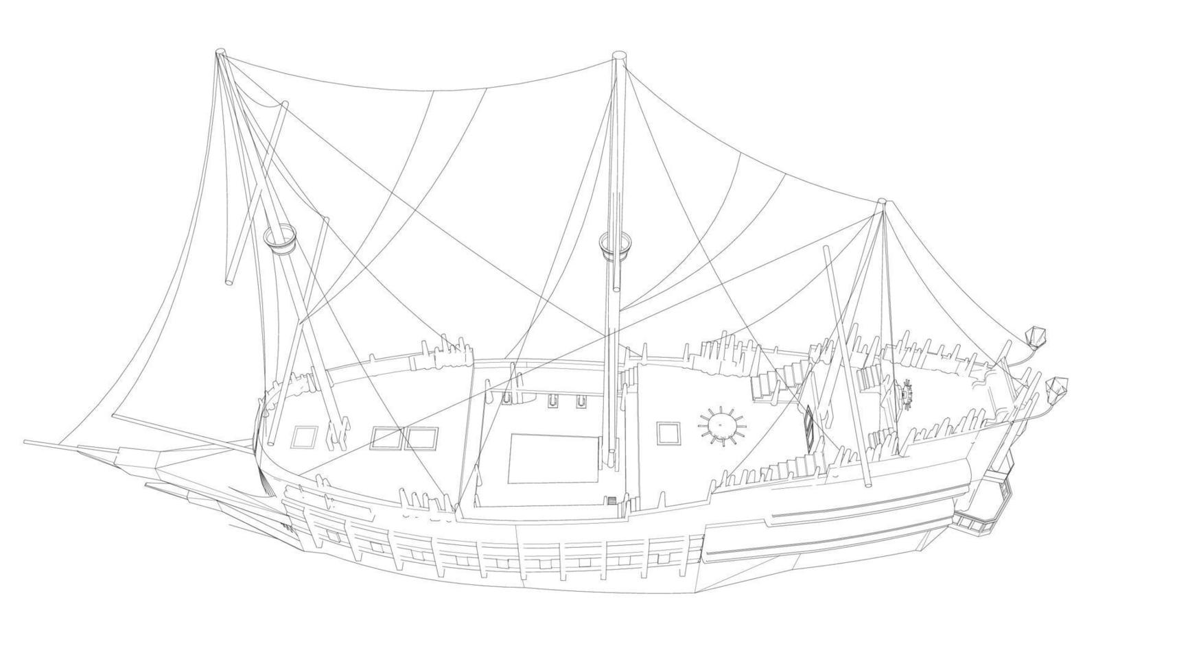lineart style classic sailboat vector