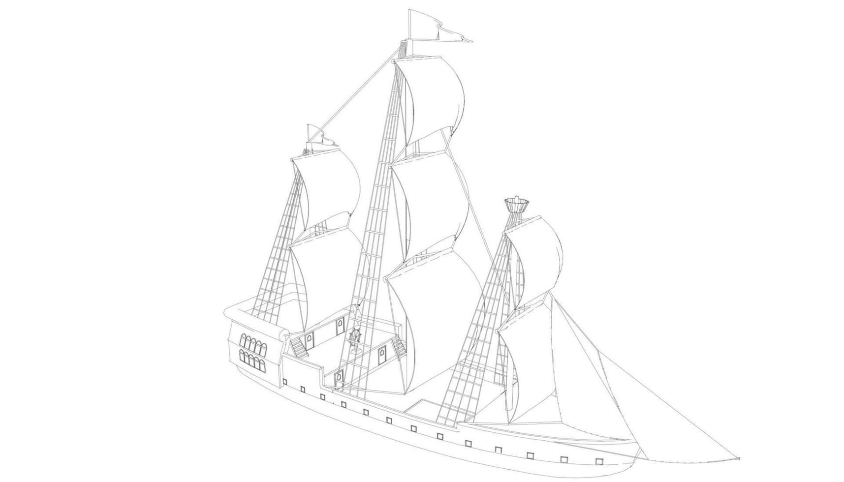 velero clásico estilo lineart vector