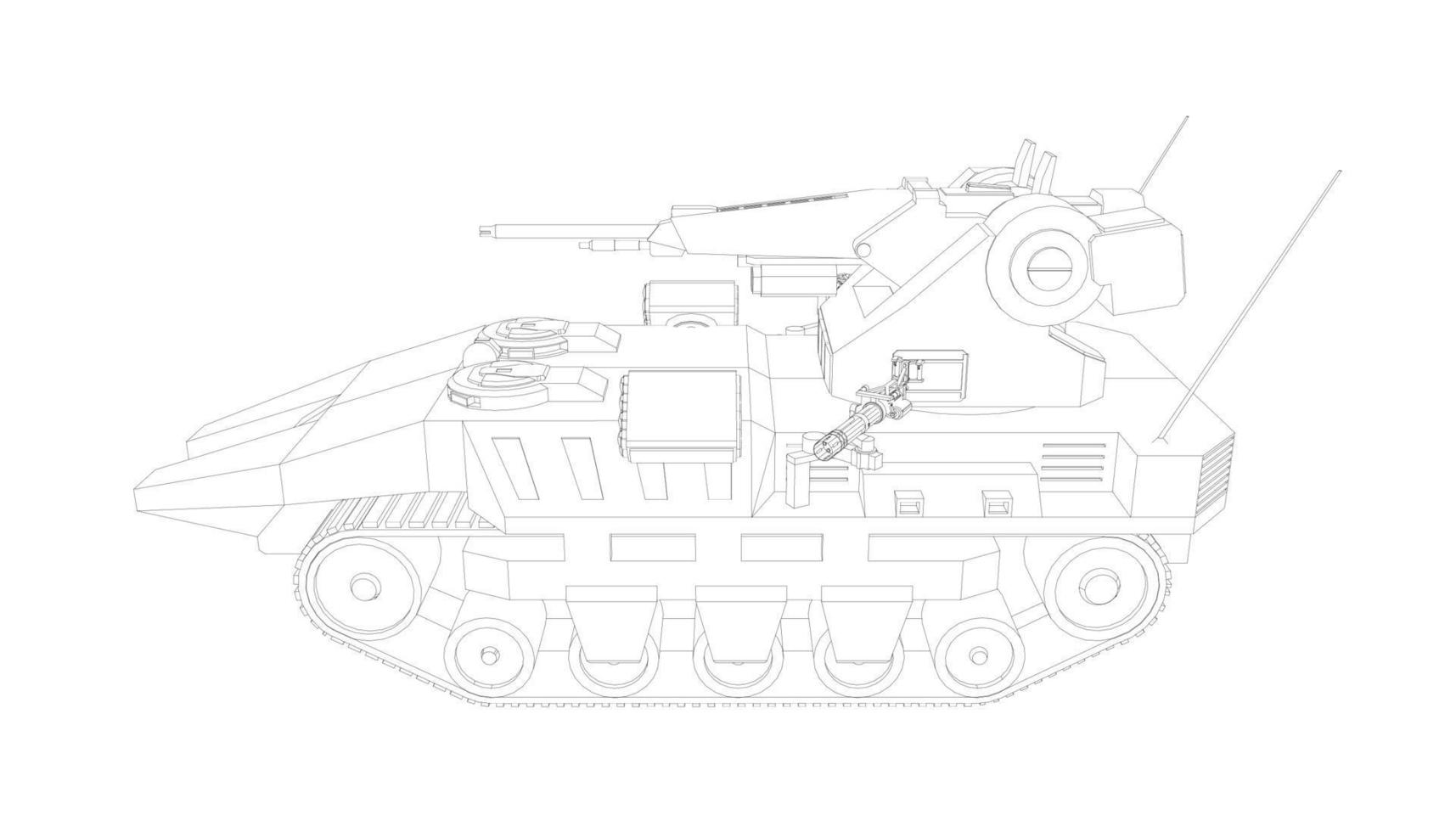 line art of destroyer tank vector