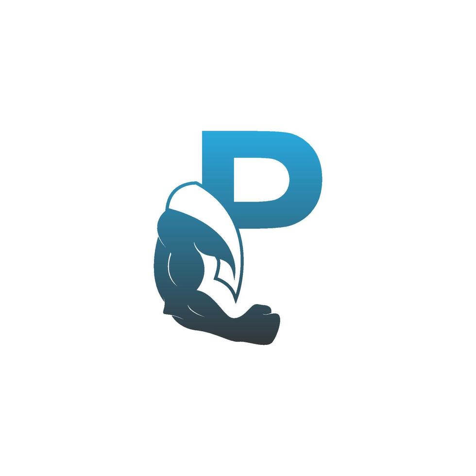 icono del logotipo de la letra p con vector de diseño de brazo muscular