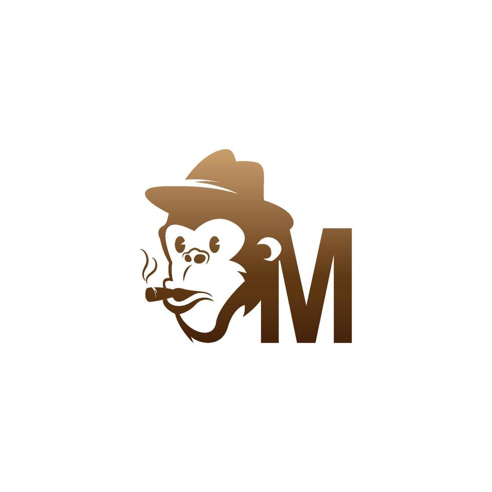 Monkey head icon logo with letter M template design vector