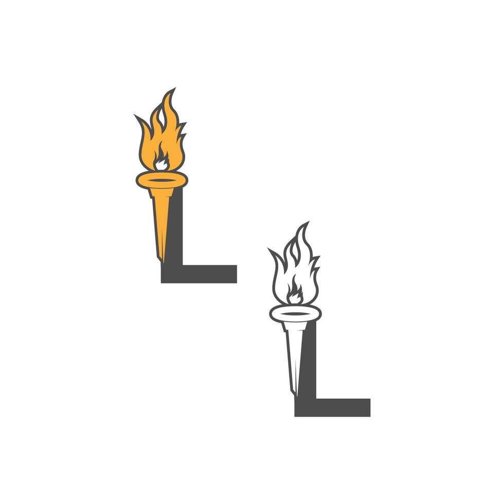 logotipo de icono de letra l combinado con diseño de icono de antorcha vector