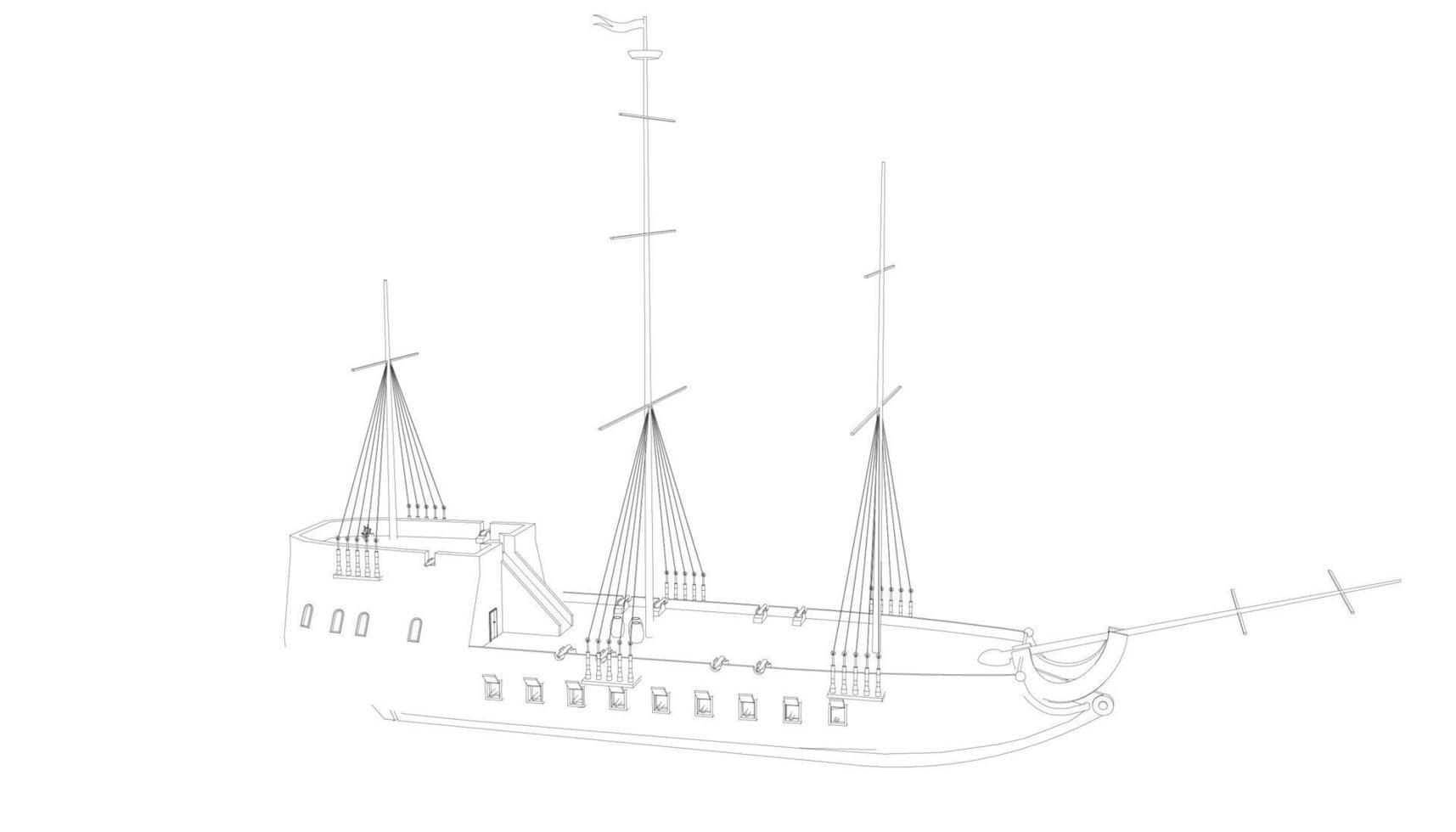 lineart style classic sailboat vector