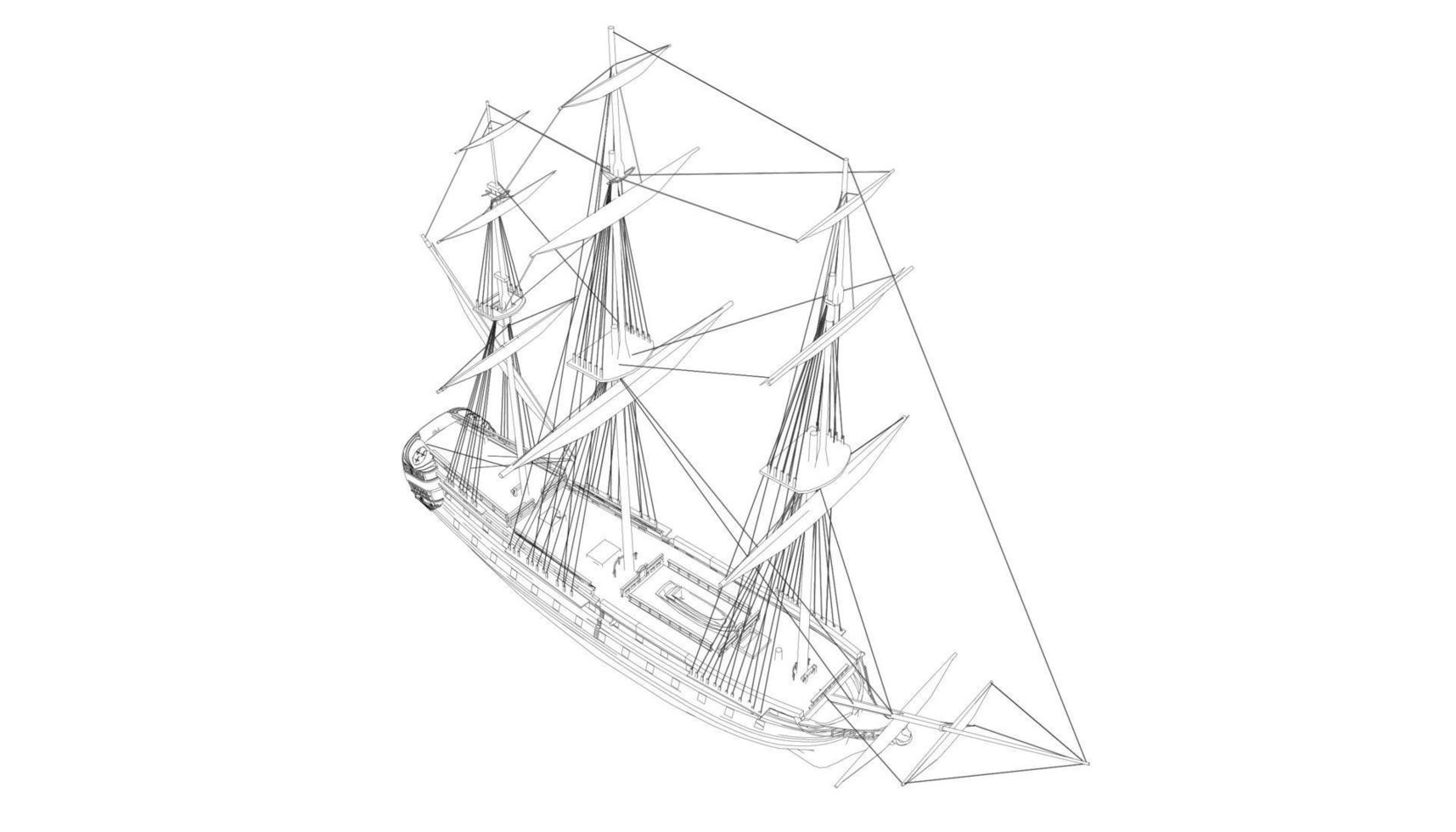 lineart style classic sailboat vector