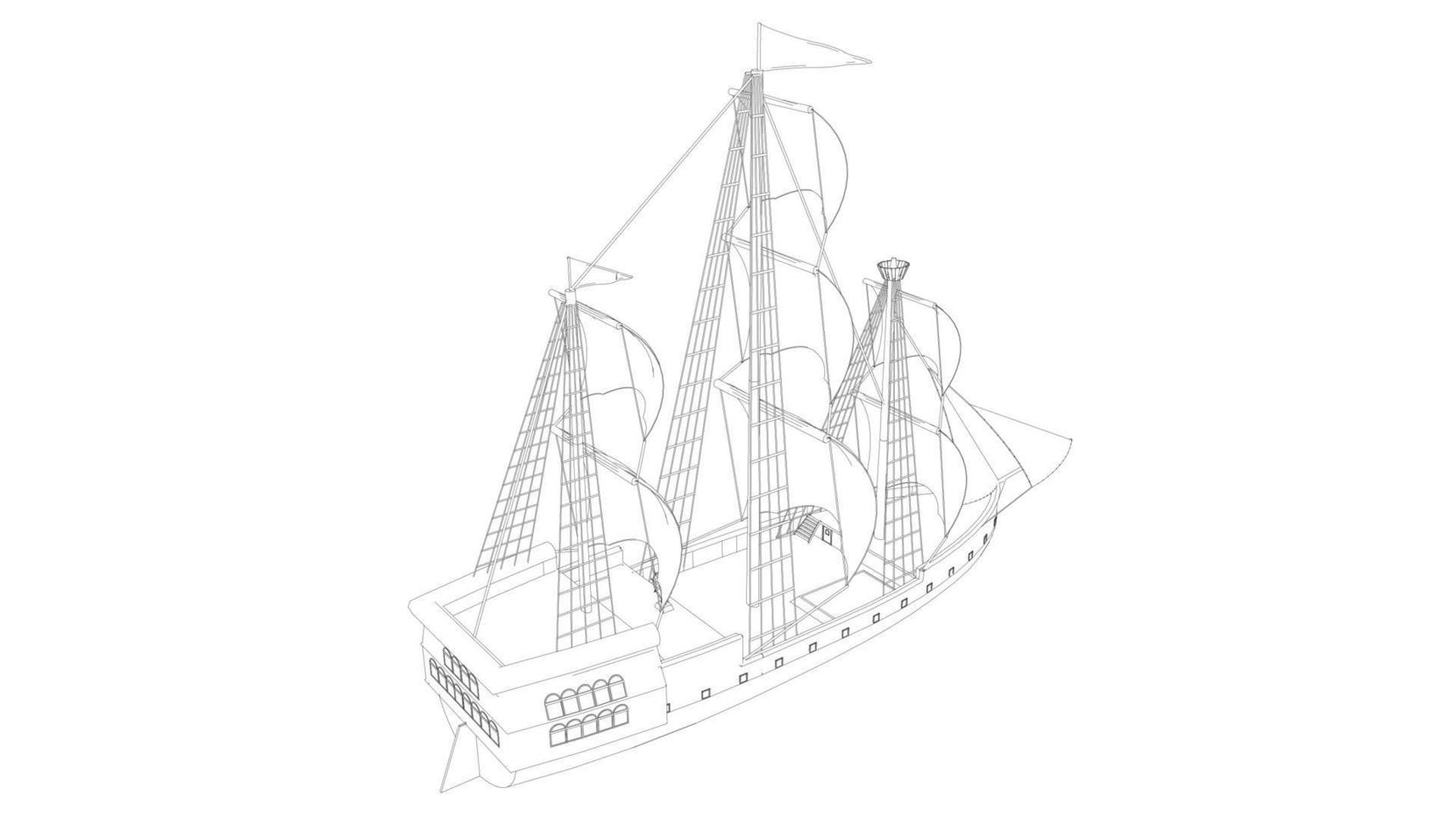 lineart style classic sailboat vector