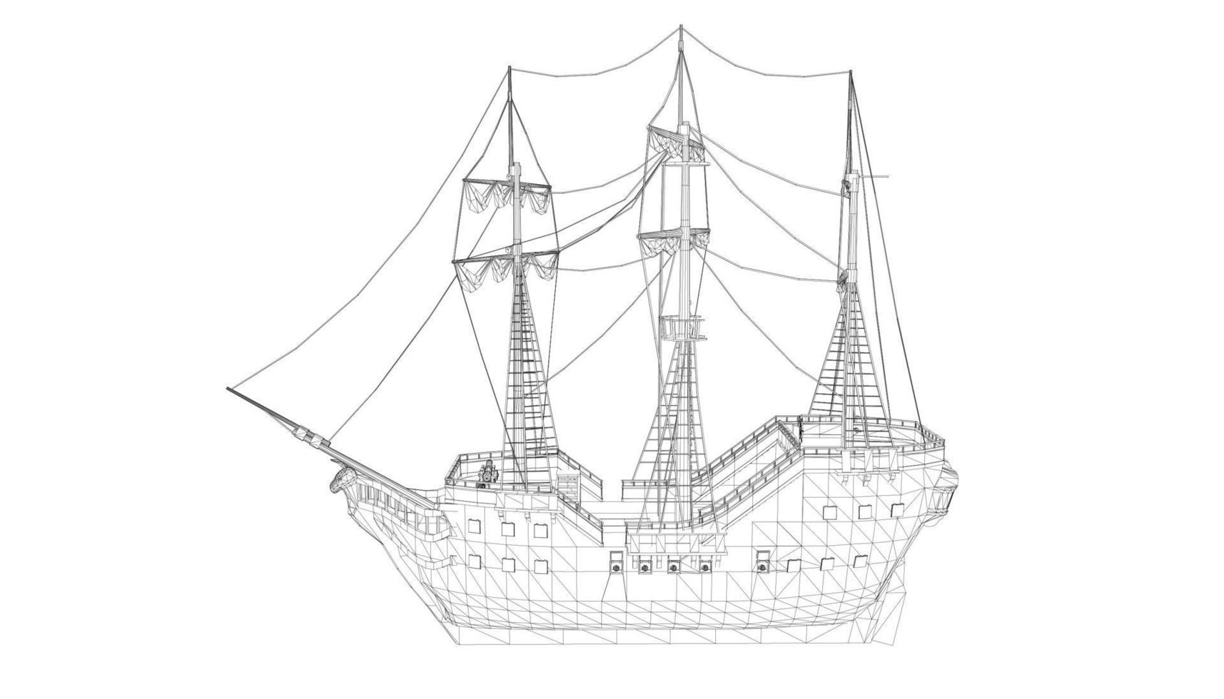 lineart style classic sailboat vector