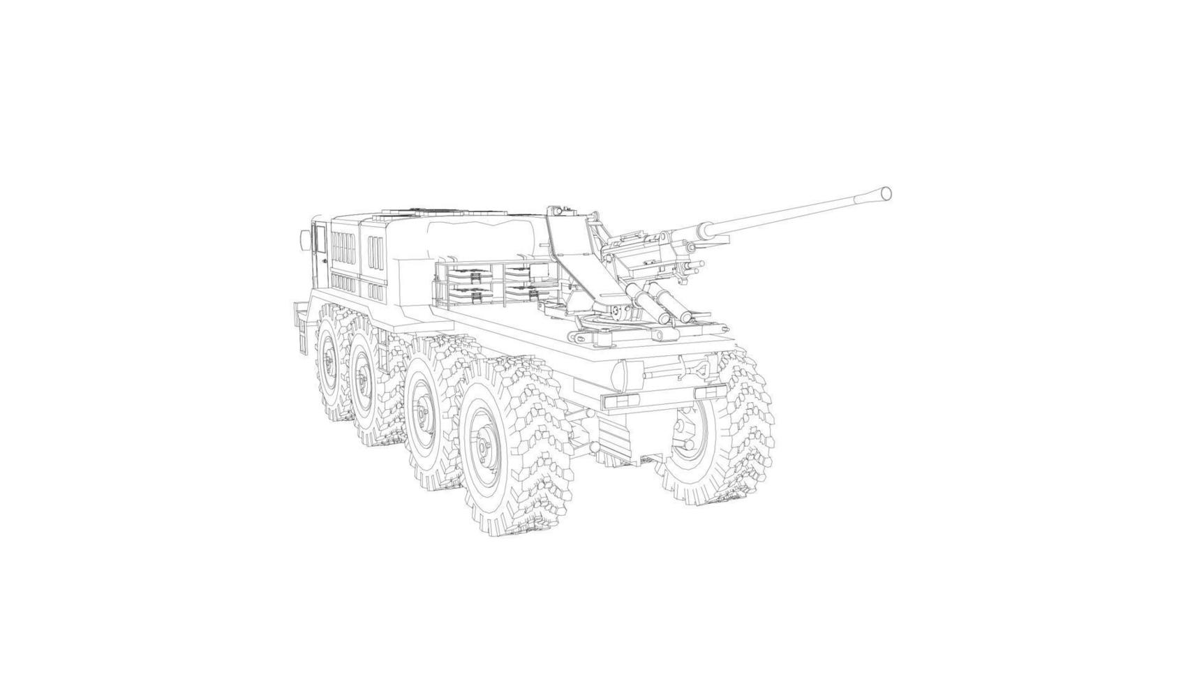 line art of destroyer tank vector