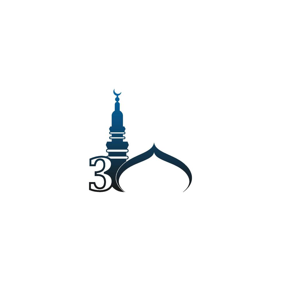 Number 3 logo icon with mosque design illustration vector