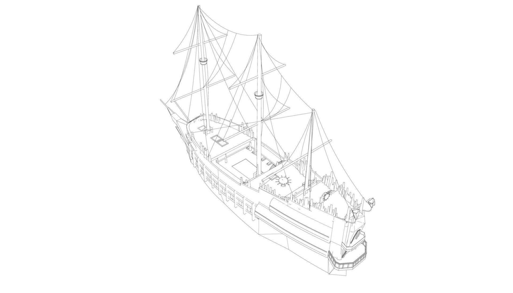 lineart style classic sailboat vector