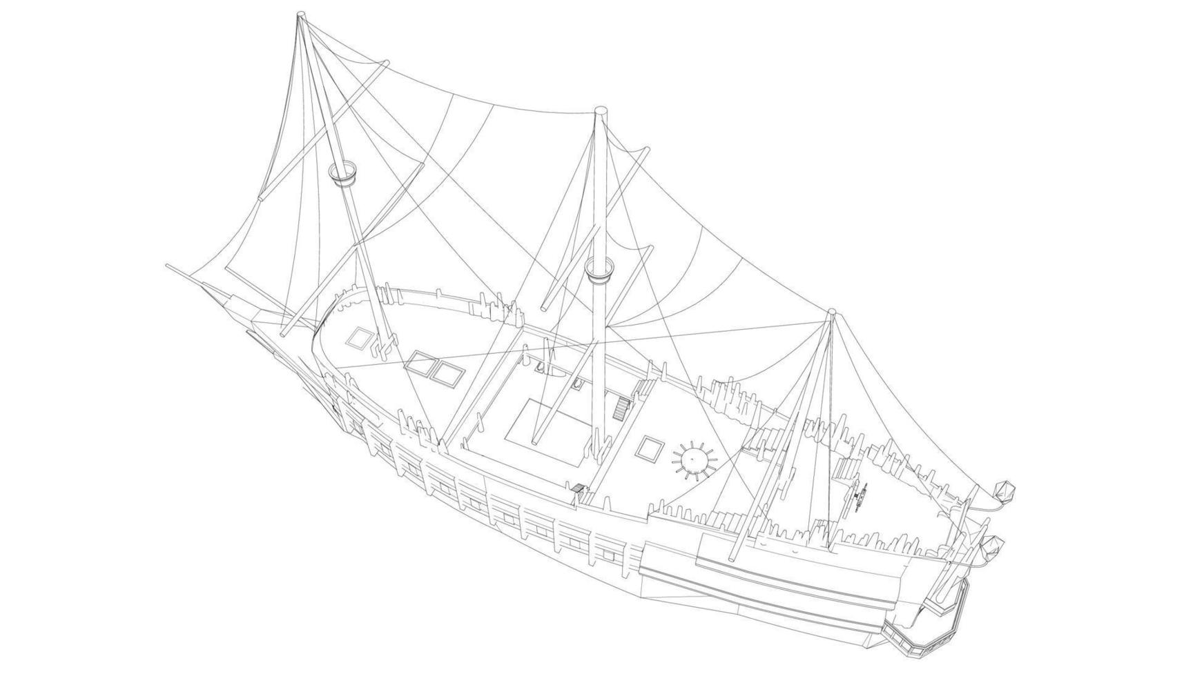 lineart style classic sailboat vector