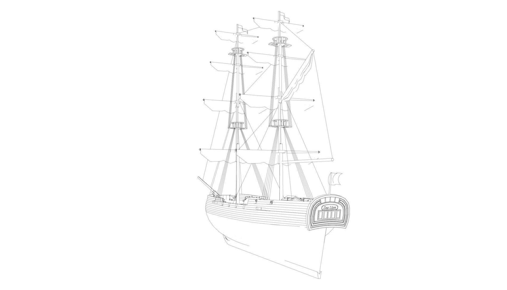 lineart style classic sailboat vector