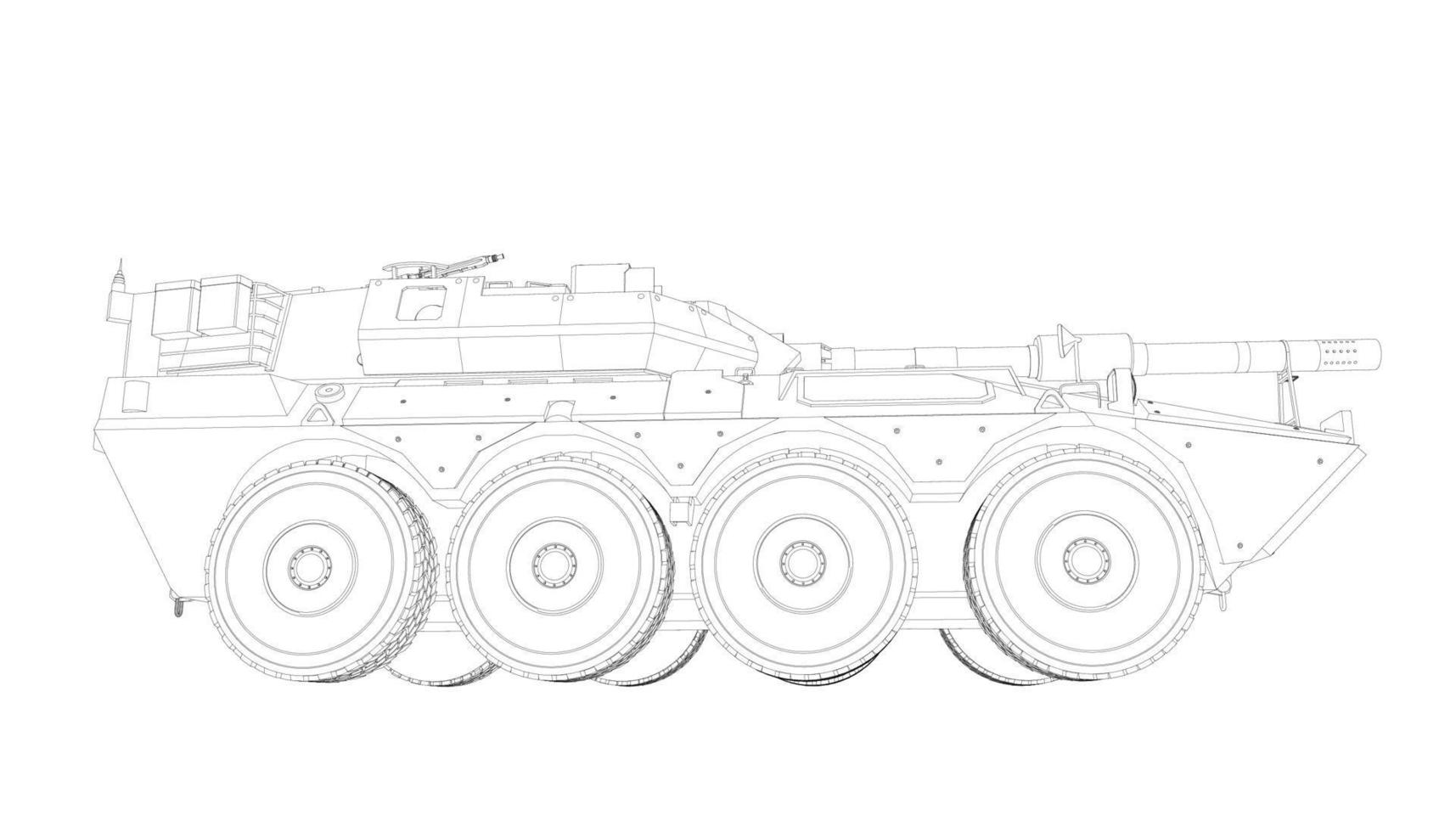 line art of destroyer tank vector