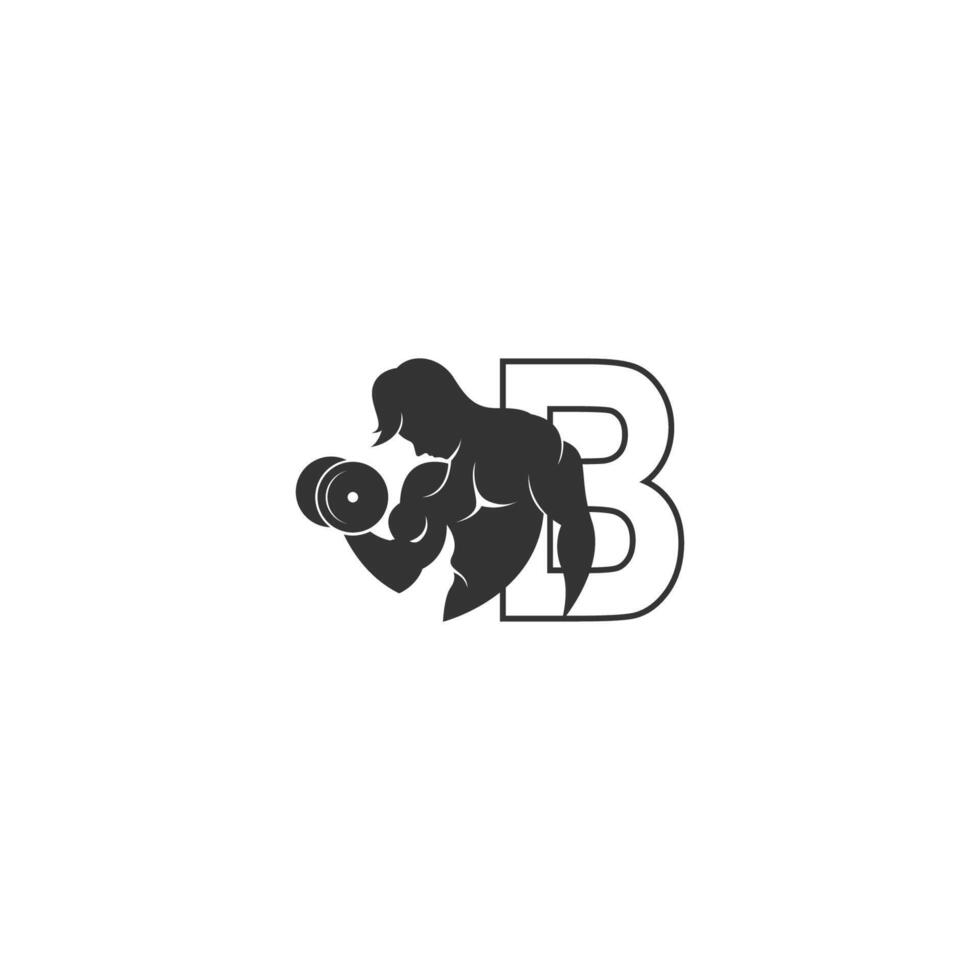 Letter B logo icon with a person holding barbell design vector