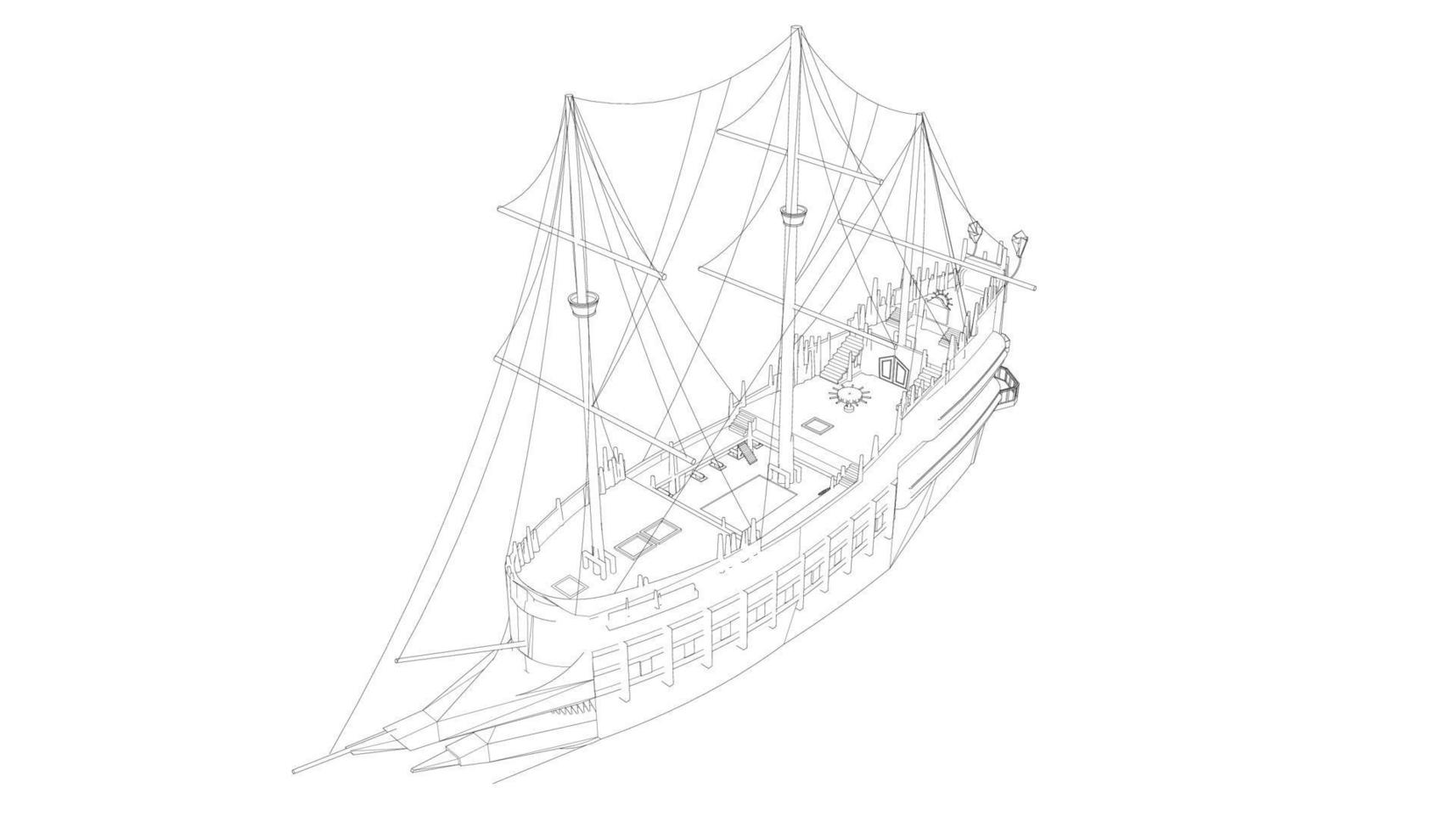 lineart style classic sailboat vector