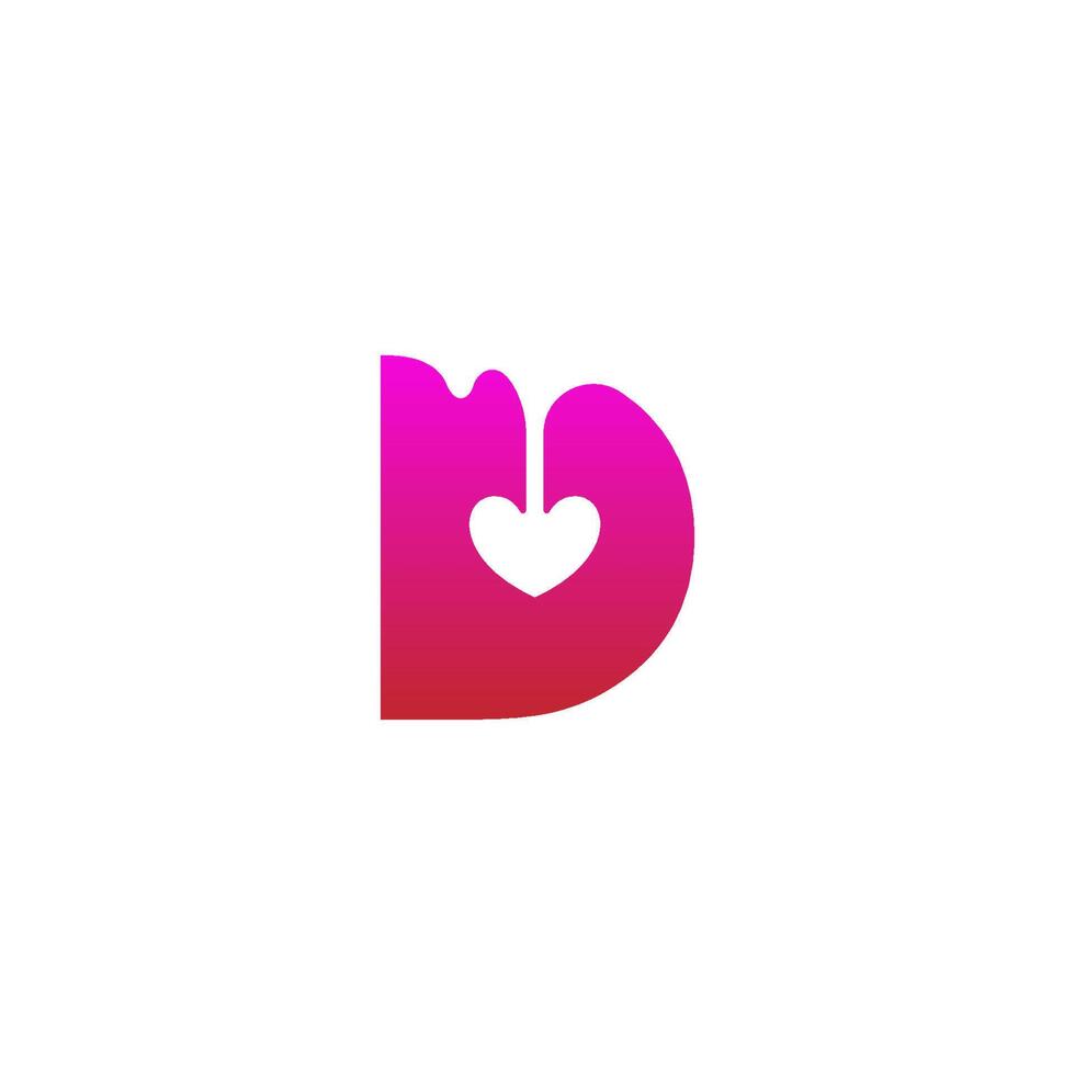 Letter D logo icon with melting love symbol design template vector