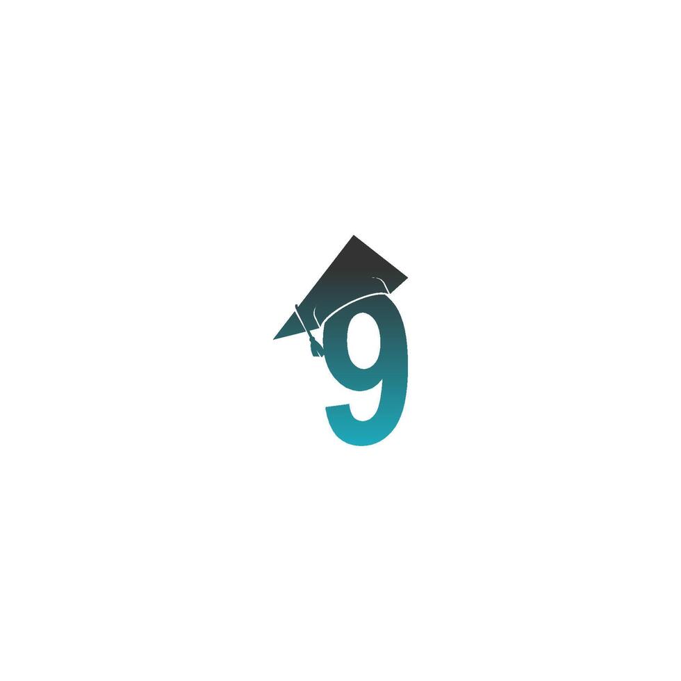 Number 9 logo icon with graduation hat design vector