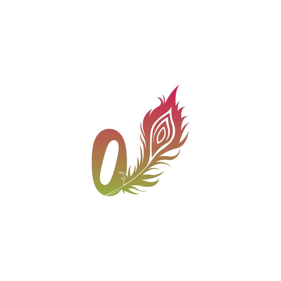 número cero con vector de diseño de icono de logotipo de pluma