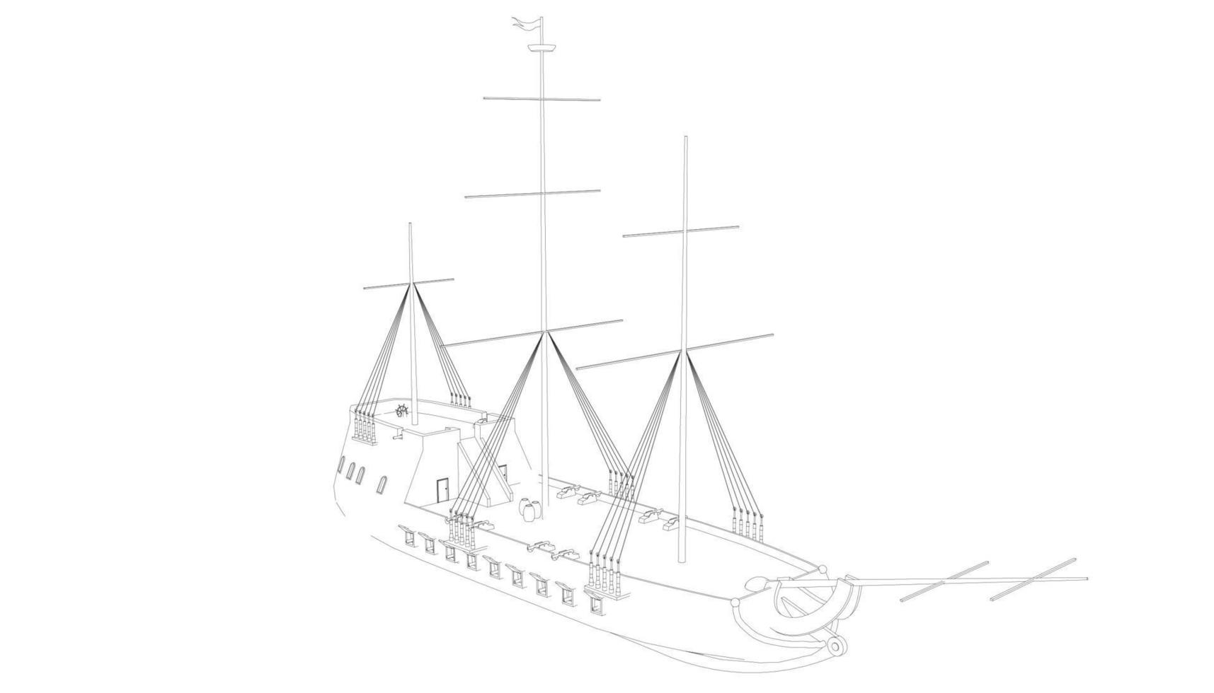 velero clásico estilo lineart vector